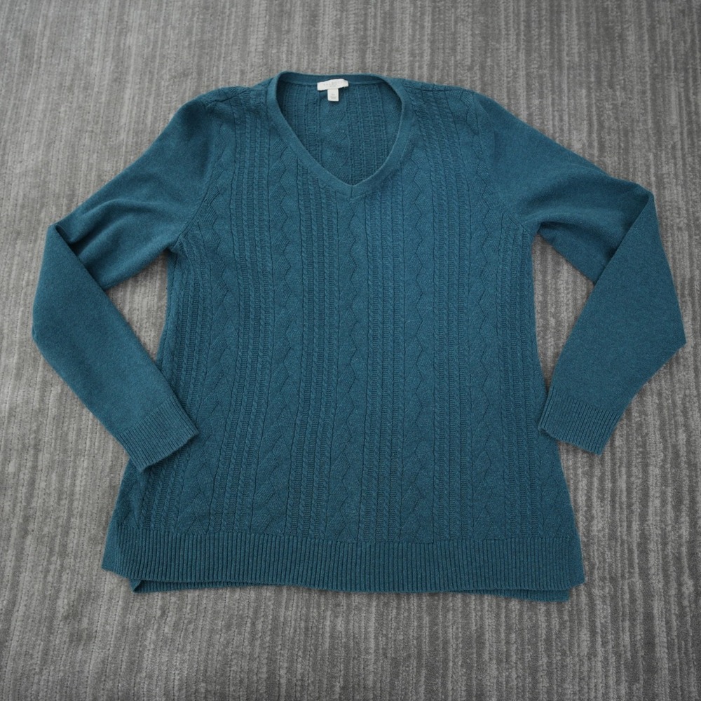 Talbots Sweater Women V‎ Neck Green Long Sleeve Pullover Cotton Small Petite